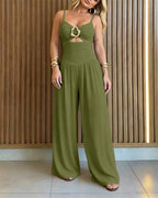 Wide-Leg Jumpsuit with Gold Ring and Open Back