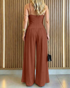 Wide-Leg Jumpsuit with Gold Ring and Open Back