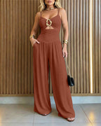 Wide-Leg Jumpsuit with Gold Ring and Open Back