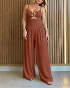 Wide-Leg Jumpsuit with Gold Ring and Open Back