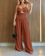 Wide-Leg Jumpsuit with Gold Ring and Open Back