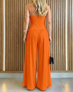 Wide-Leg Jumpsuit with Gold Ring and Open Back