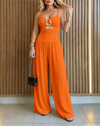Wide-Leg Jumpsuit with Gold Ring and Open Back