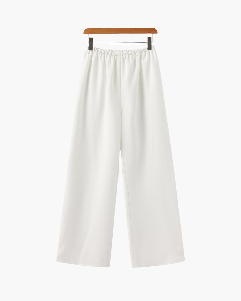 Wide-Leg Trousers with Elasticated Waist and Fluid Drape - Ivory