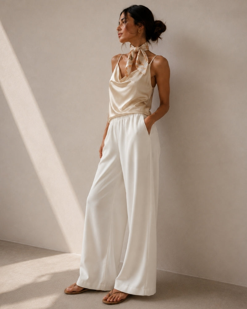 Wide-Leg Trousers with Elasticated Waist and Fluid Drape