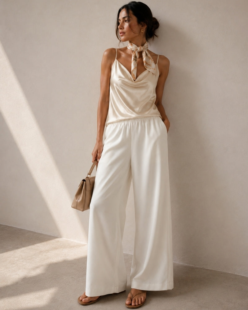 Wide-Leg Trousers with Elasticated Waist and Fluid Drape