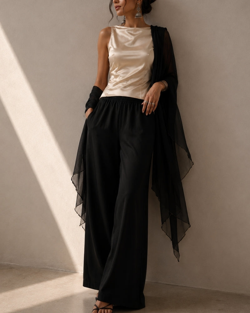 Wide-Leg Trousers with Elasticated Waist and Fluid Drape