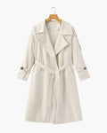 Women's Belted Trench Coat with Storm Flaps and Cuffed Sleeves - Beige