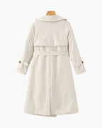 Women's Belted Trench Coat with Storm Flaps and Cuffed Sleeves