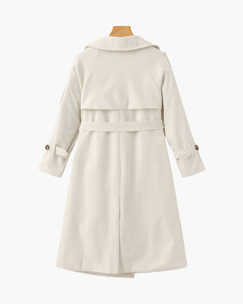 Women's Belted Trench Coat with Storm Flaps and Cuffed Sleeves
