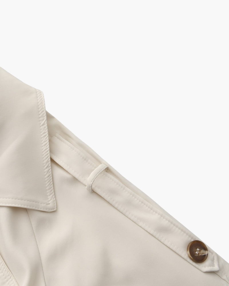 Women's Belted Trench Coat with Storm Flaps and Cuffed Sleeves