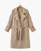 Women's Belted Trench Coat with Storm Flaps and Cuffed Sleeves - Mocha