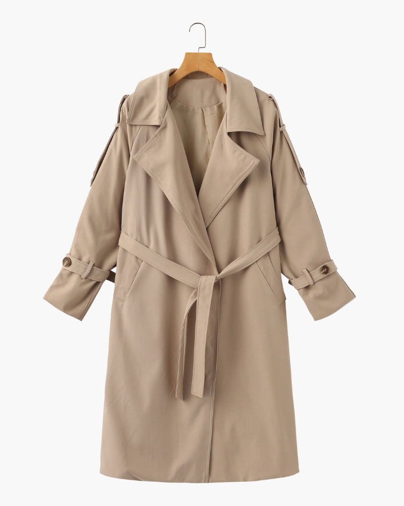 Women's Belted Trench Coat with Storm Flaps and Cuffed Sleeves - Mocha