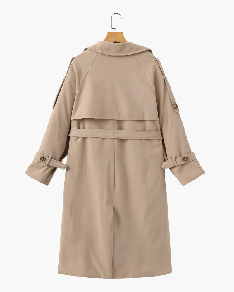 Women's Belted Trench Coat with Storm Flaps and Cuffed Sleeves