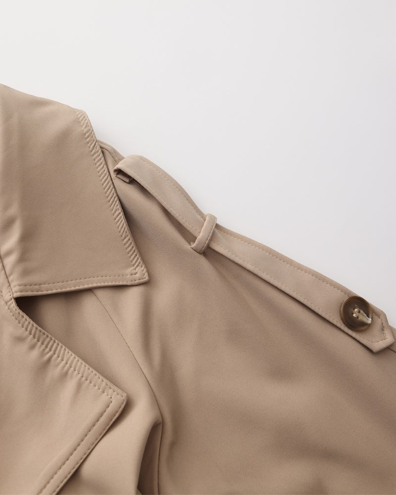 Women's Belted Trench Coat with Storm Flaps and Cuffed Sleeves