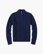 Women's Cotton Half-Zip Sweater with High Neck and Ribbed Trims - Marine Blue