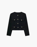 Women's Cropped Blazer with Structured Shoulders and Patch Pockets - Black