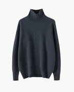Women's Fine Knit Turtleneck Sweater with Ribbed Cuffs - Navy