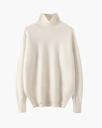 Women's Fine Knit Turtleneck Sweater with Ribbed Cuffs - Ivory