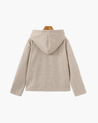 Women's Hooded Wool Zip Coat with Relaxed Structured Fit - Beige