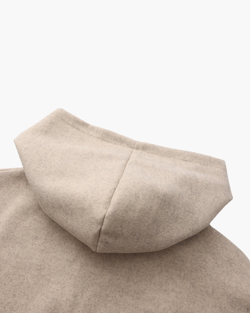 Women's Hooded Wool Zip Coat with Relaxed Structured Fit - Beige