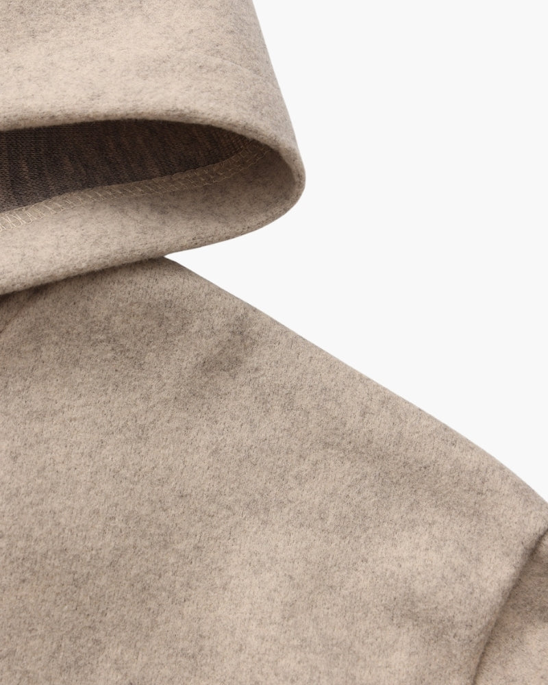 Women's Hooded Wool Zip Coat with Relaxed Structured Fit - Beige