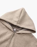 Women's Hooded Wool Zip Coat with Relaxed Structured Fit - Beige