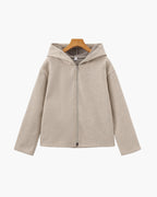 Women's Hooded Wool Zip Coat with Relaxed Structured Fit - Beige