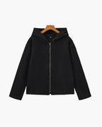 Women's Hooded Wool Zip Coat with Relaxed Structured Fit - Black