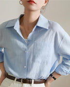Women's Linen-Cotton Shirt with Full Sleeves and Loose Fit