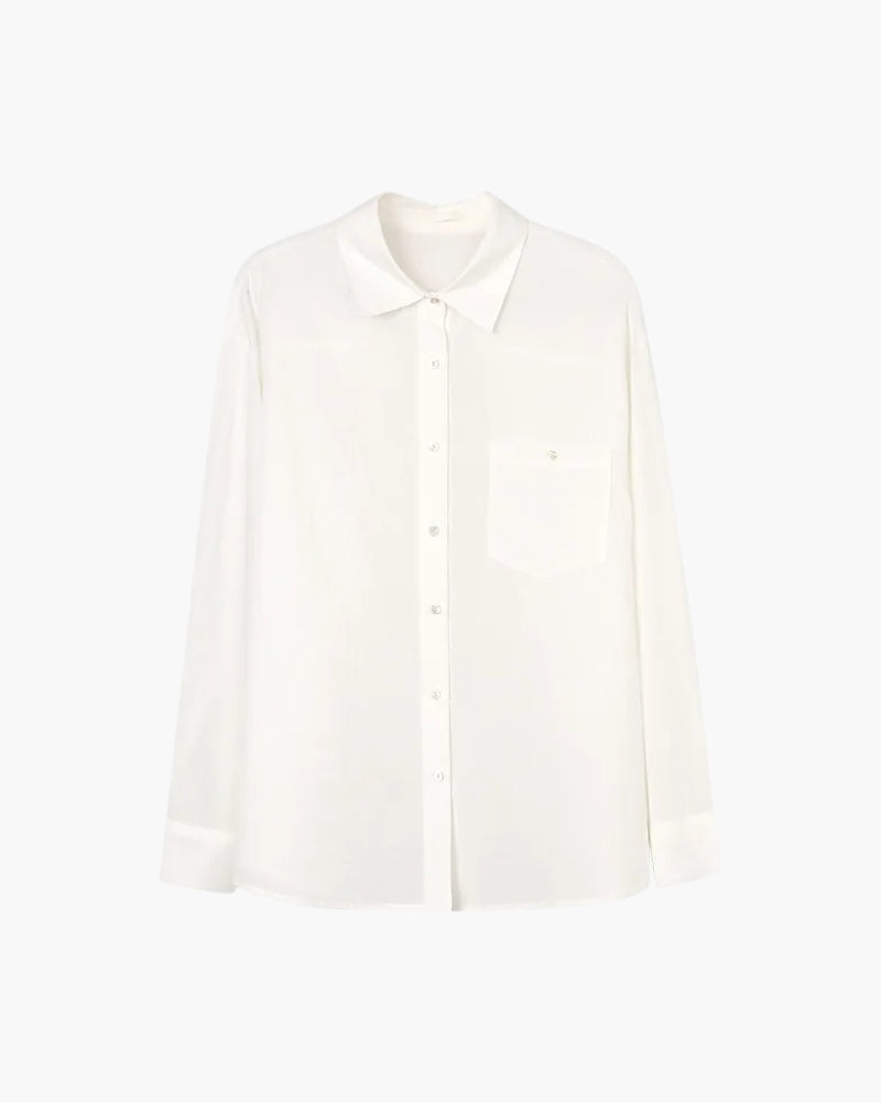Women's Linen-Cotton Shirt with Full Sleeves and Loose Fit - White