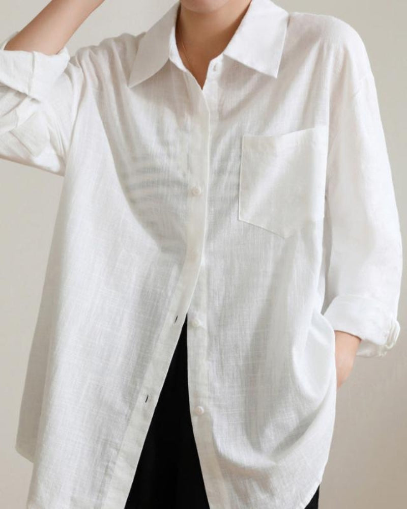 Women's Linen-Cotton Shirt with Full Sleeves and Loose Fit
