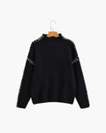 Women's Oversized Knit Sweater with Contrast Stitch Detail - Black