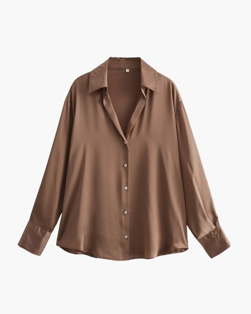 Women's Slightly Oversized Shirt with Classic Collar - Sandy Brown