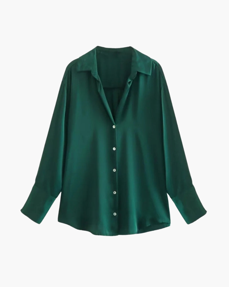 Women's Slightly Oversized Shirt with Classic Collar - Emerald Green
