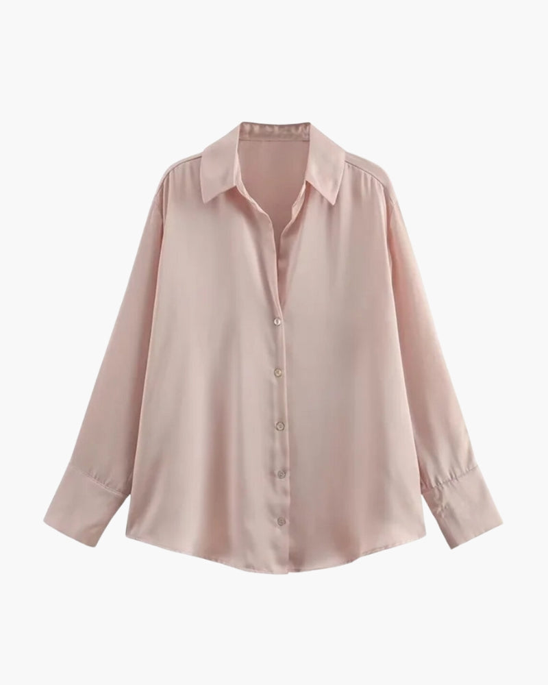 Women's Slightly Oversized Shirt with Classic Collar - Spring Pink