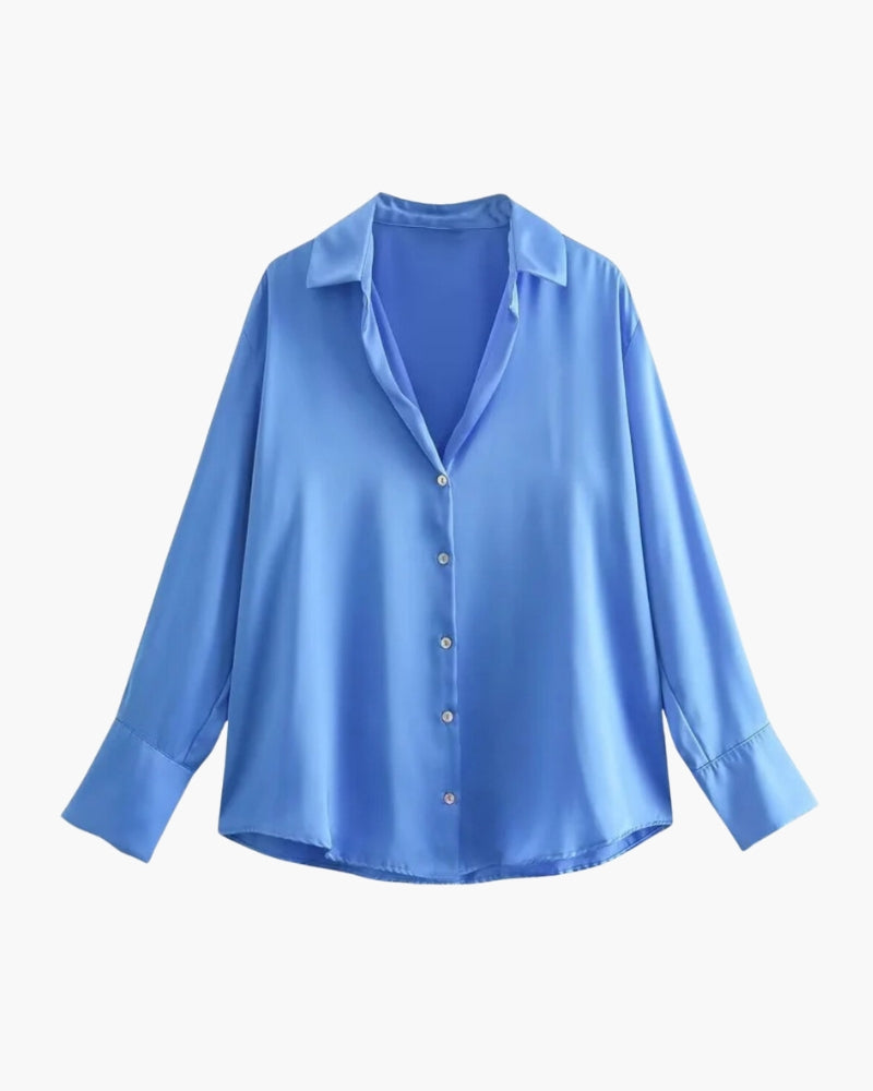 Women's Slightly Oversized Shirt with Classic Collar - Light Blue