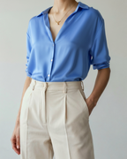 Women's Slightly Oversized Shirt with Classic Collar