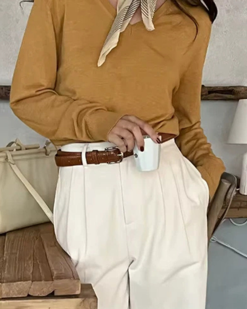 Women's Straight-Cut Lightweight Trousers with Pressed Crease