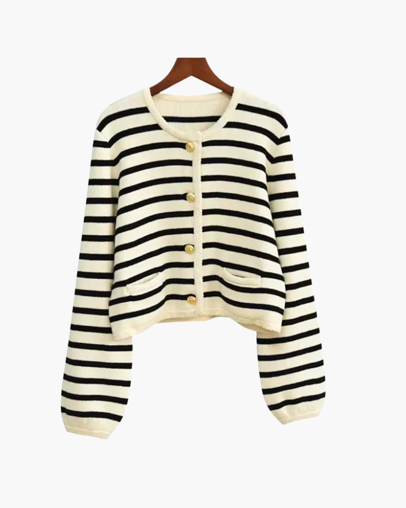 Women's Striped Wool Sweater Vest with Button Front