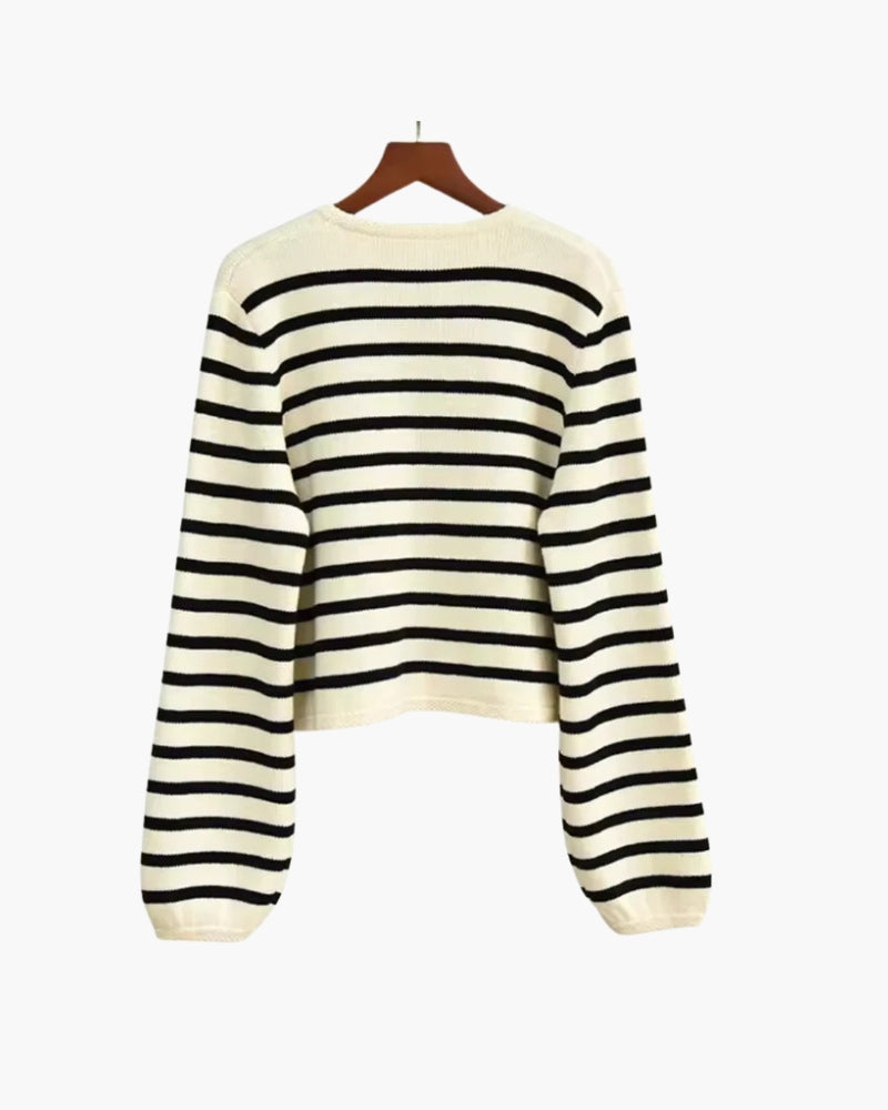 Women's Striped Wool Sweater Vest with Button Front