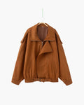 Women's Suede-Look Drape Jacket with Lapel and Shoulder Flaps - Brown