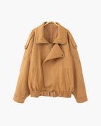 Women's Suede-Look Drape Jacket with Lapel and Shoulder Flaps - Beige