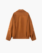 Women's Suede-Look Drape Jacket with Lapel and Shoulder Flaps