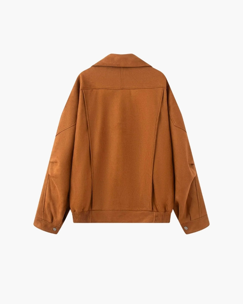 Women's Suede-Look Drape Jacket with Lapel and Shoulder Flaps