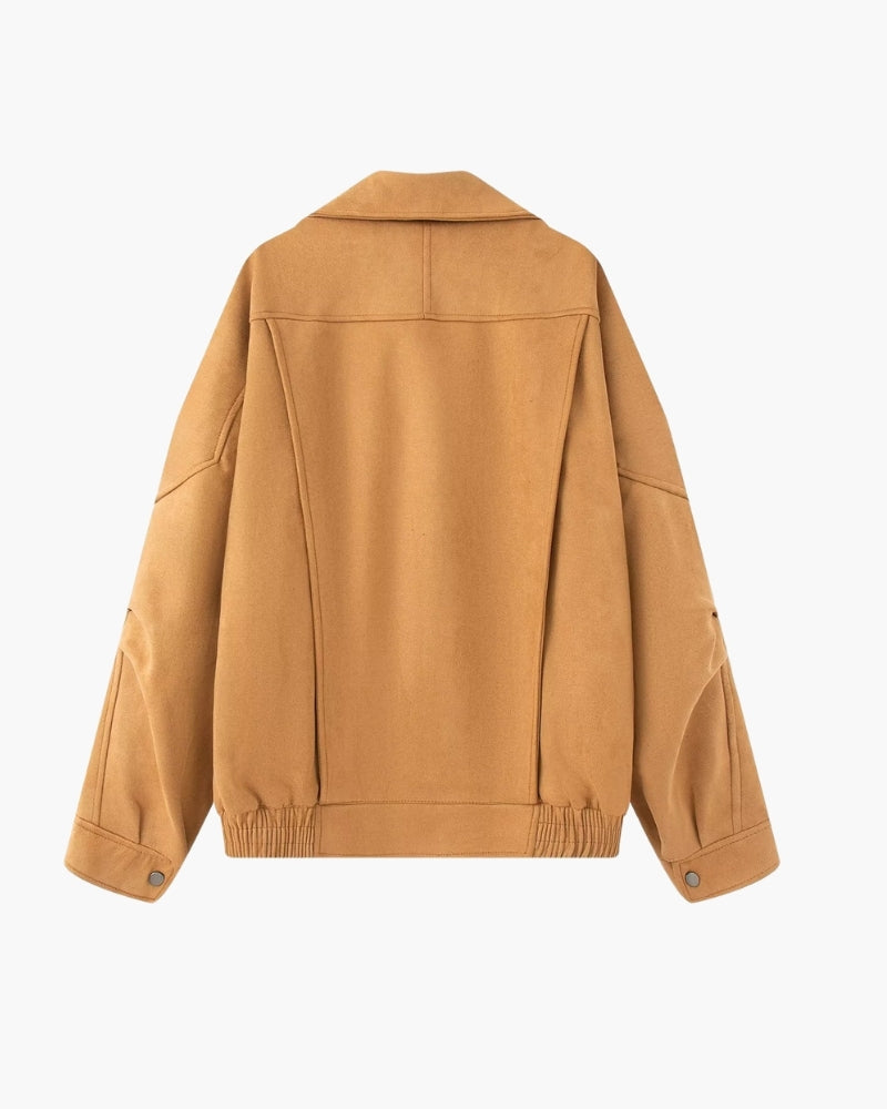 Women's Suede-Look Drape Jacket with Lapel and Shoulder Flaps