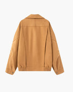 Women's Suede-Look Drape Jacket with Lapel and Shoulder Flaps