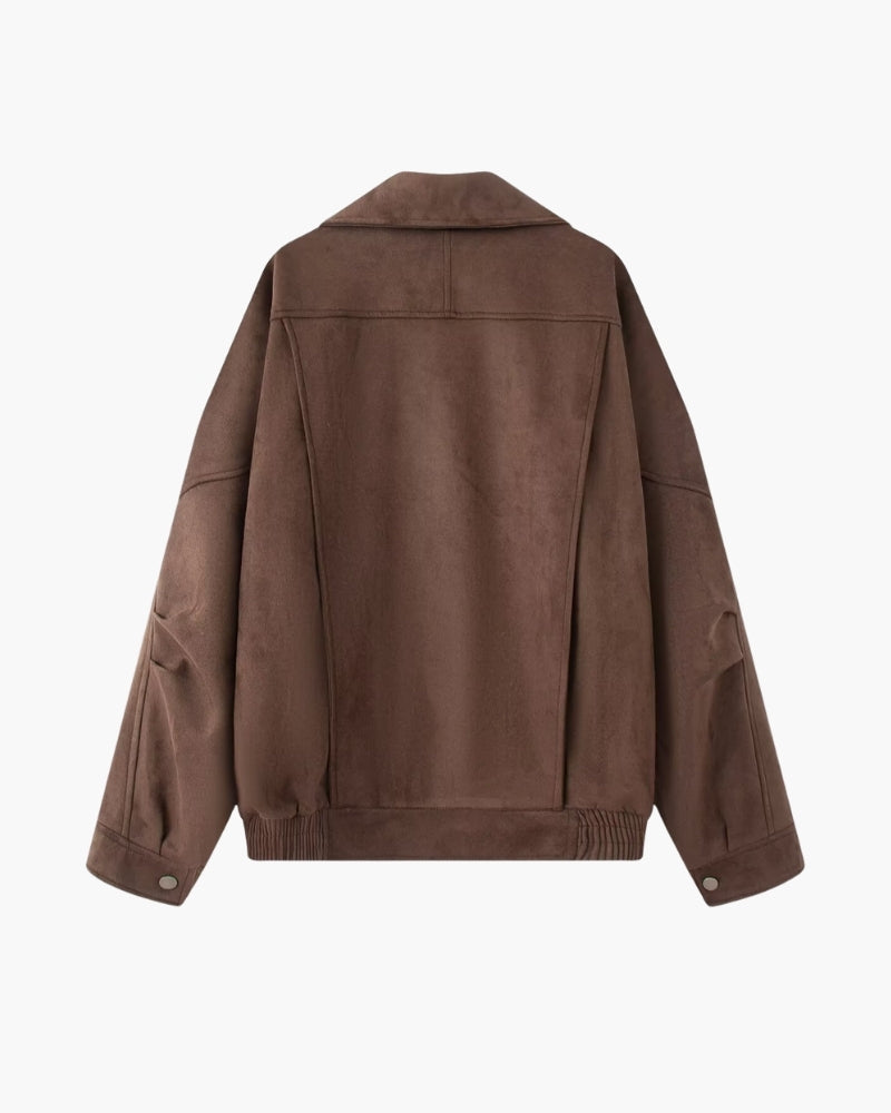 Women's Suede-Look Drape Jacket with Lapel and Shoulder Flaps