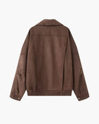 Women's Suede-Look Drape Jacket with Lapel and Shoulder Flaps