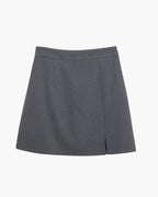 Women's Tailored Mini Skirt with Side Slit and Back Zip - Gray